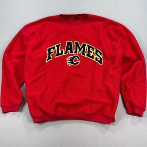 NHL Calgary Flames Fleece Sweatshirt Men's 2XL Red Pullover Hockey Crew Neck